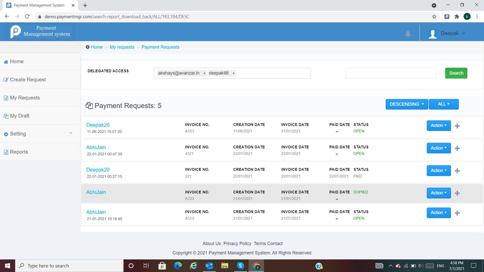 paymentMGR product screen